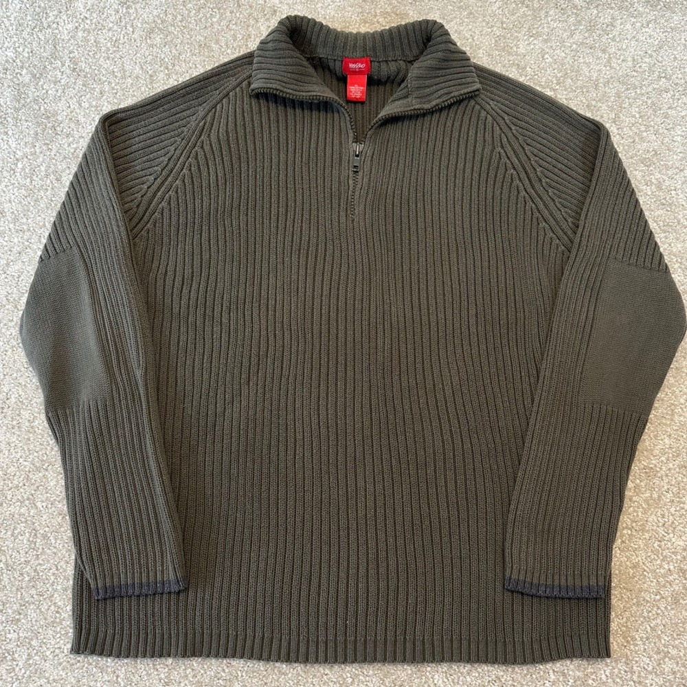 Mens XL Mossimo Supply Co y2k Green Quarter Zip Ribbed Knit Pullover Sweater